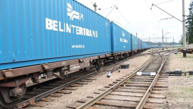 Контейнеры Belintertrans на платформах в составе поезда