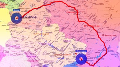 Карта маршрута воинского эшелона из Беларуси по территории России к границе с Украиной