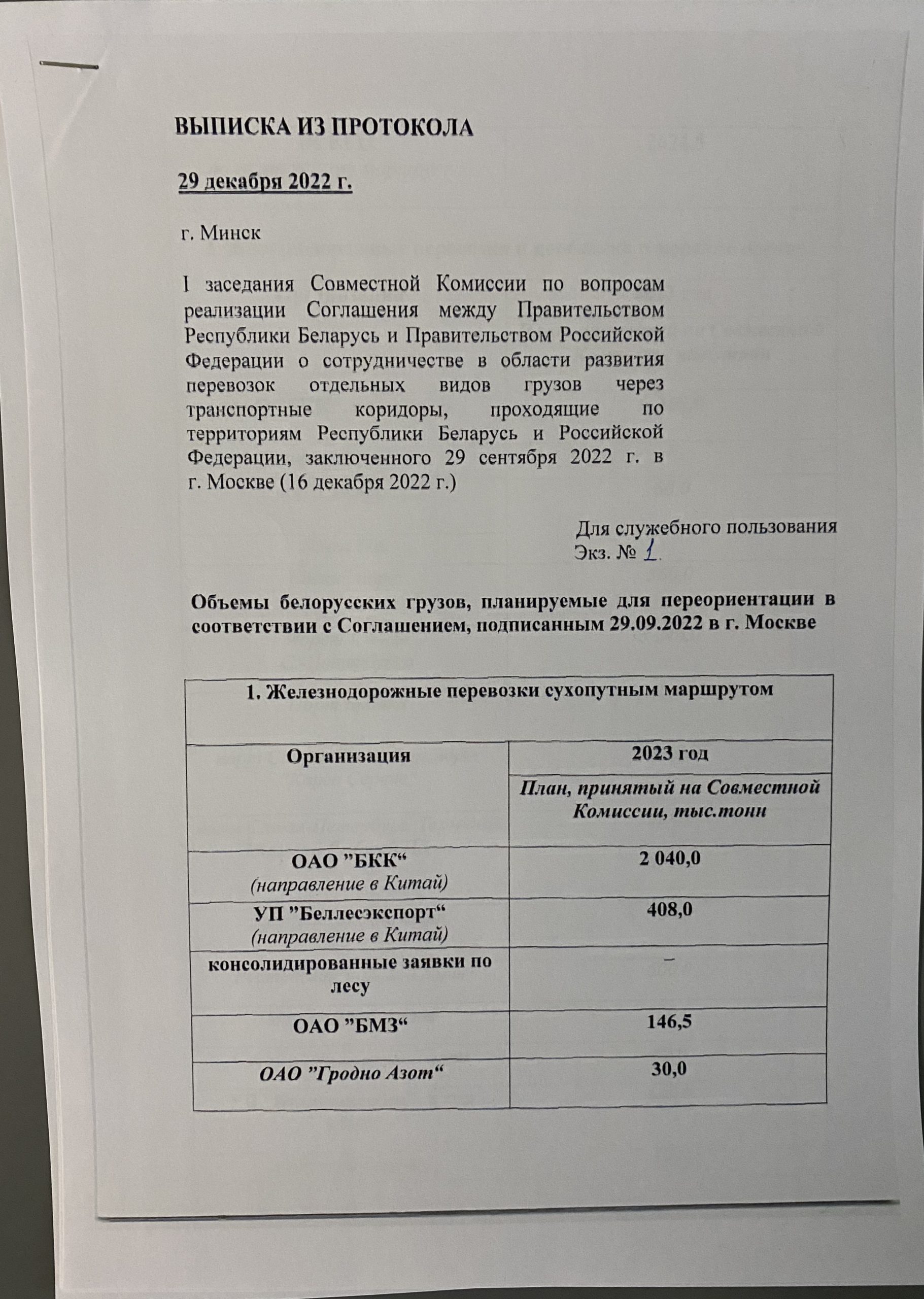 Выписка из протокола, лист 1