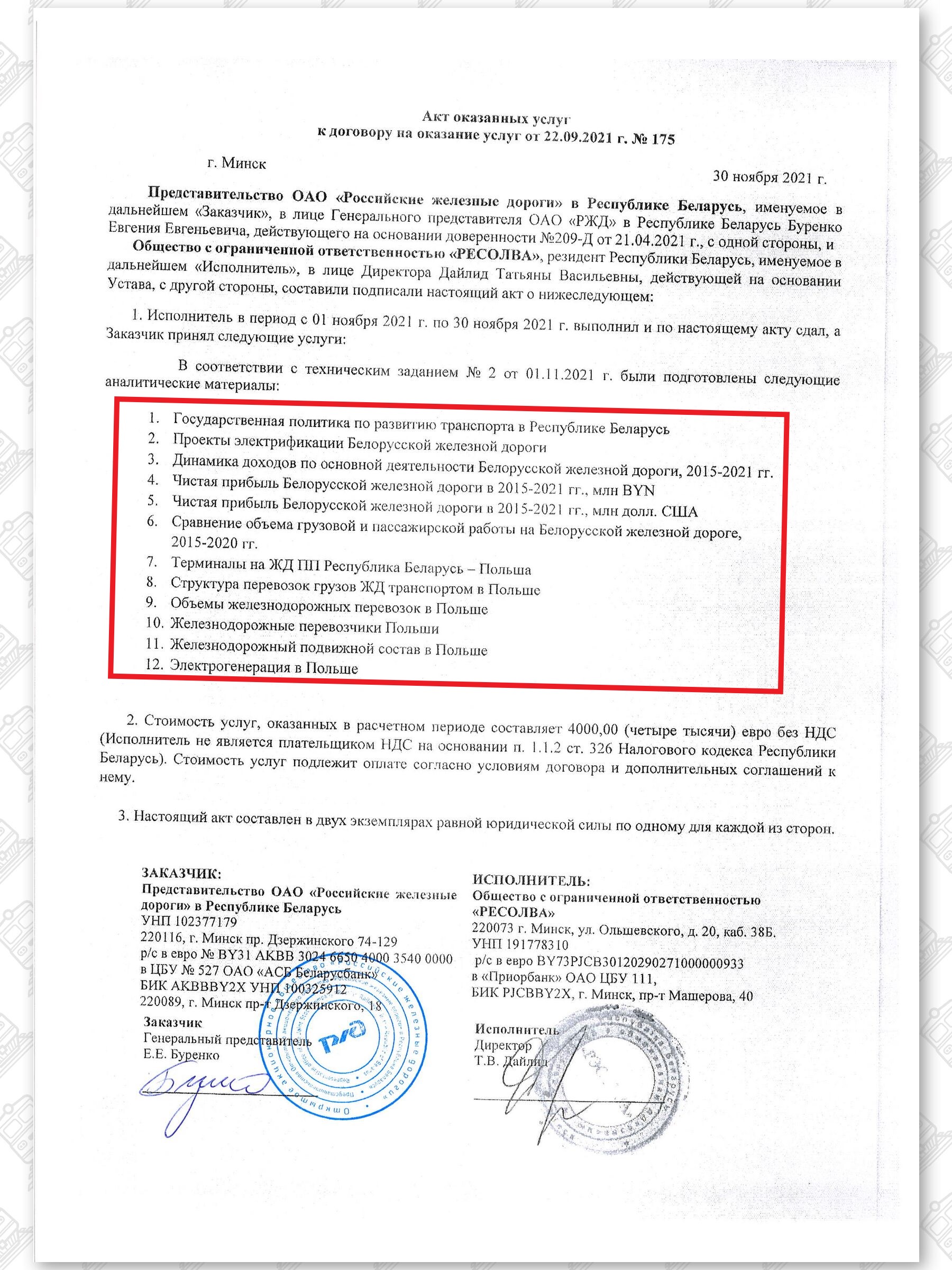 Акт ООО "РЕСОЛВА"-ПРБ РЖД. Ноябрь 2021, лист 1