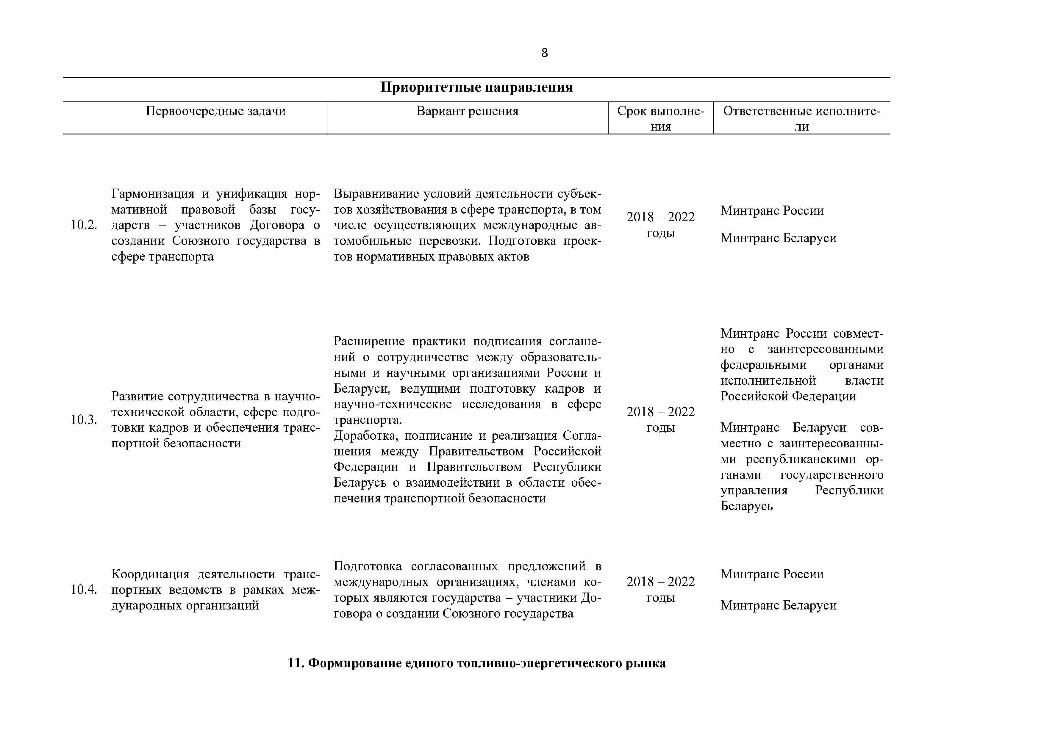 Приоритетные направления и первоочередные задачи развития Союзного государства на 2018 – 2022 г, лист 8
