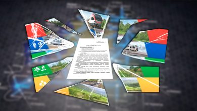 Коллаж: текст закона в окружении фрагментов фотографий поездов и флагов