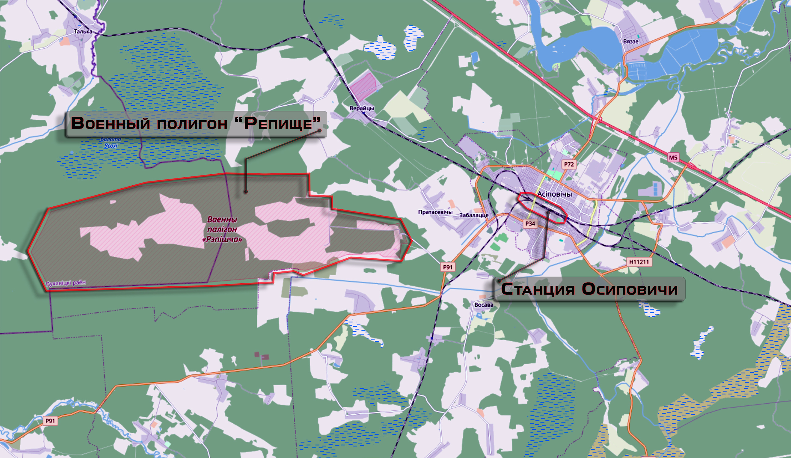 Location of the Repishche military training ground near Osipovichi