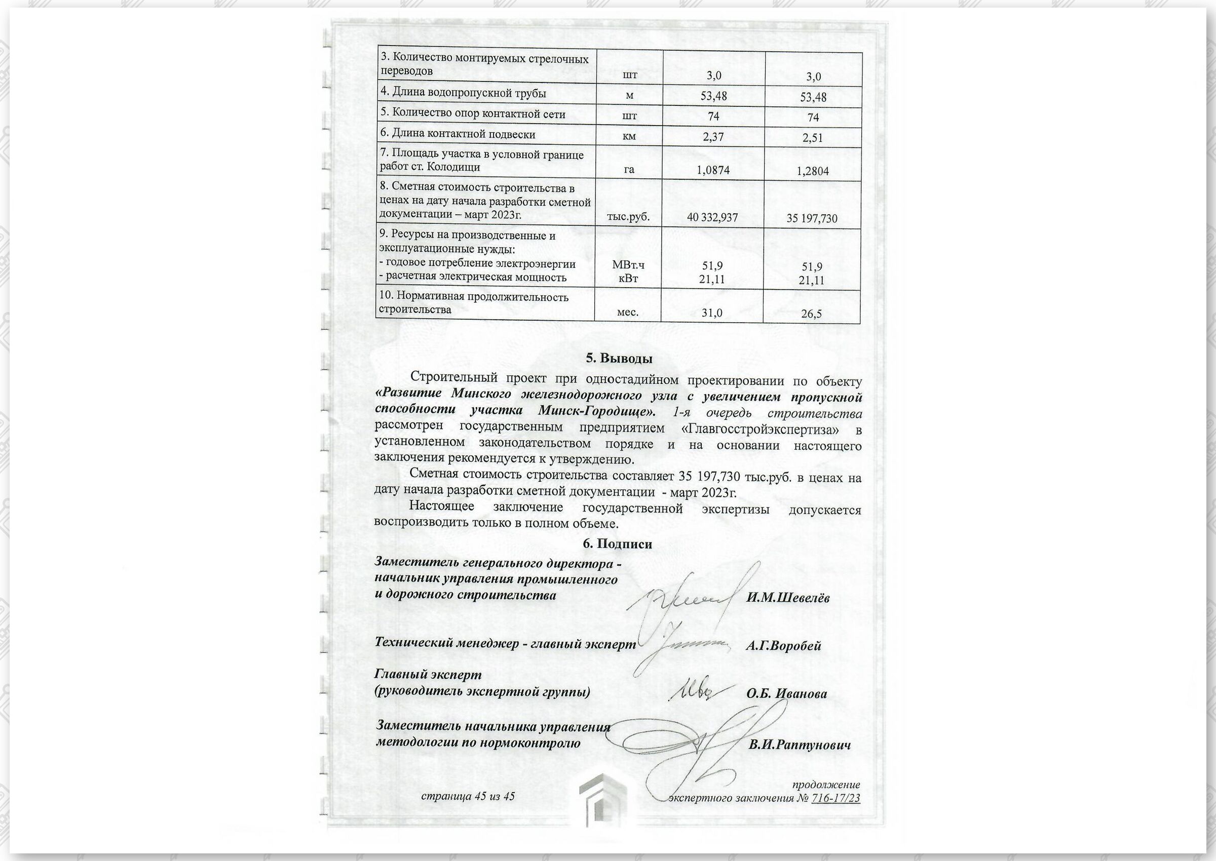 Заключение госстройэкспертизы от 29.12.2023 №716-17/23 по строительному проекту «Развитие Минского…», лист 23