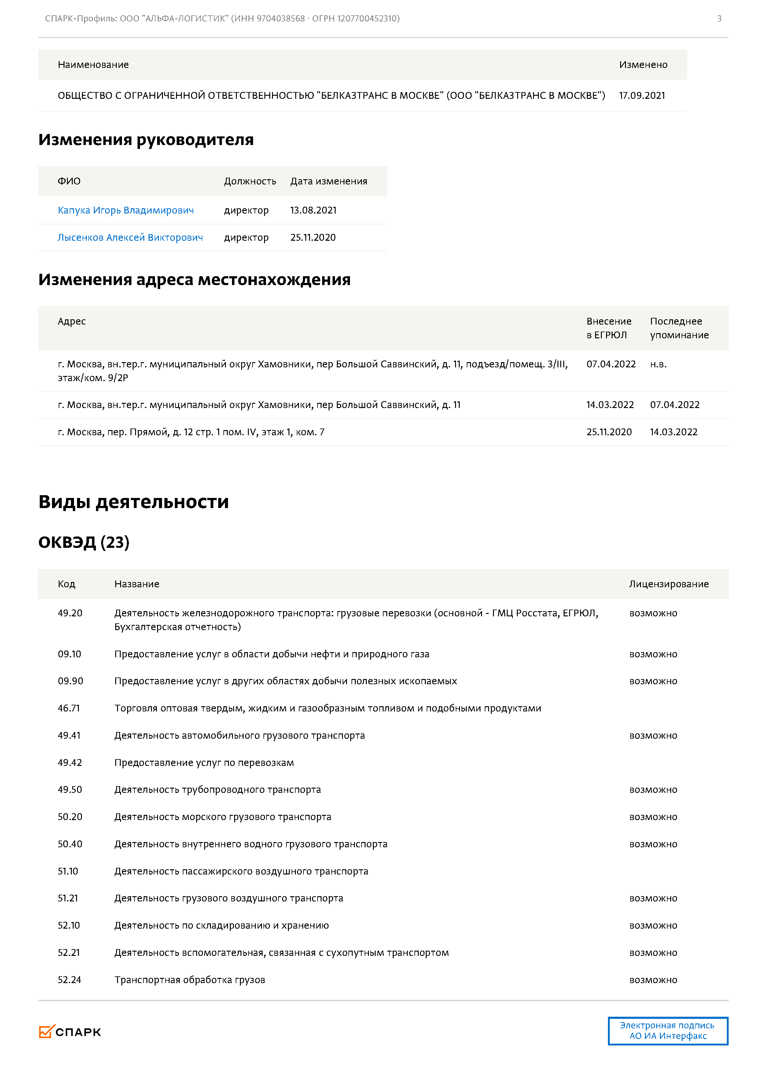 Выписка и общие сведения о компании ООО «Альфа-Логистик», лист 3