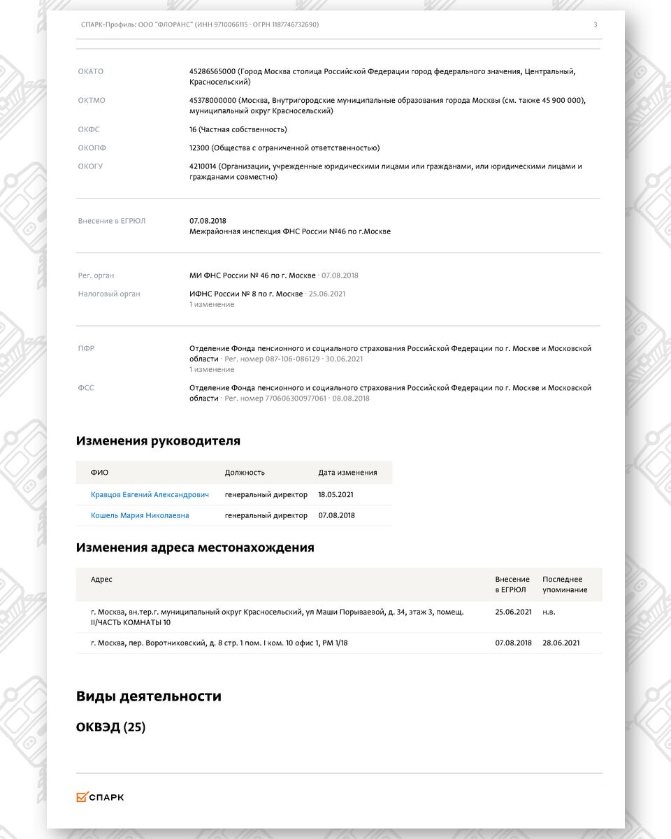 Выписка из СПАРК-Интерфакс (общие сведения) по компании ООО «ФЛОРАНС», лист 3