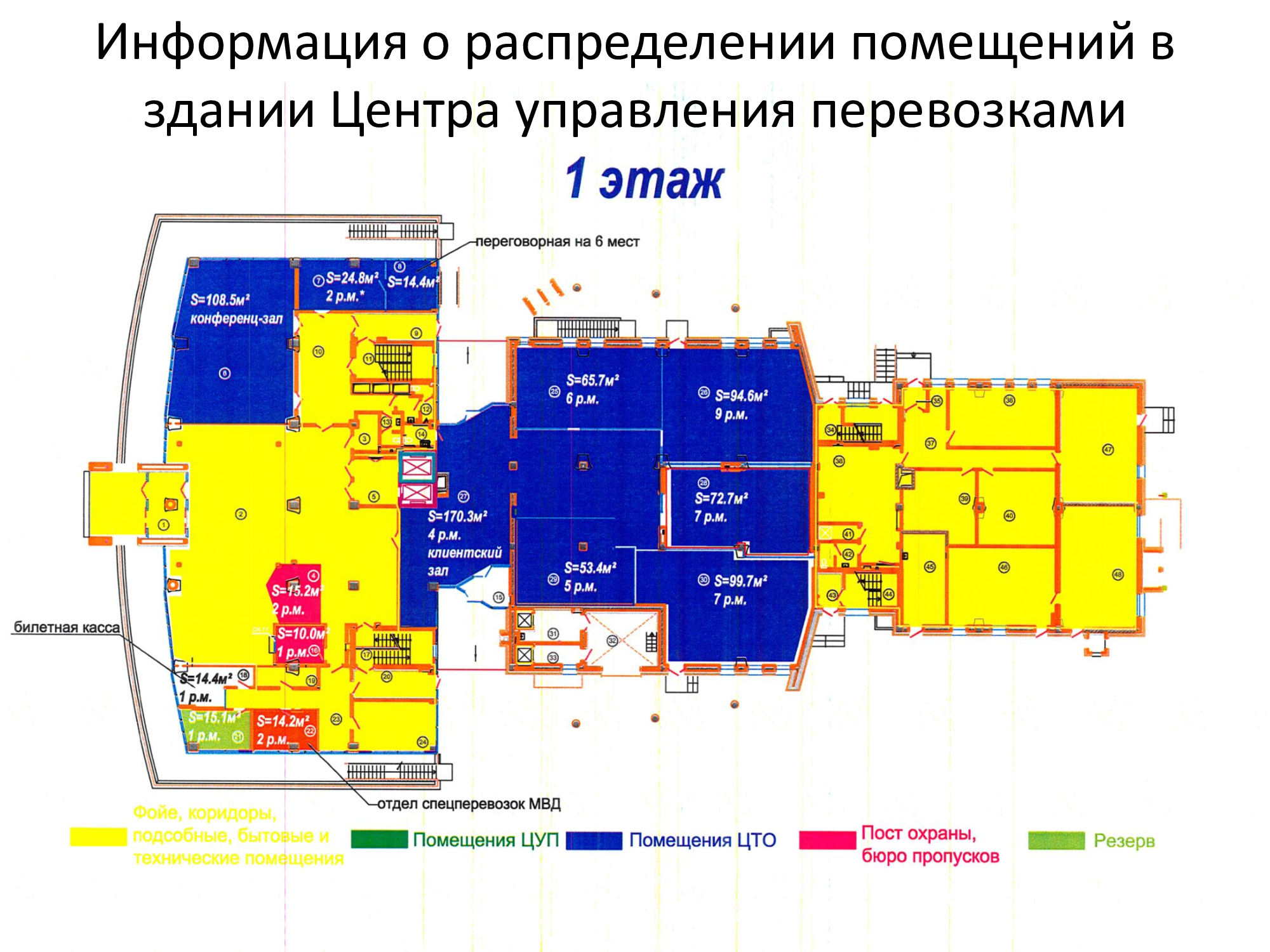 Проектное расположение помещений в здании Центра управления перевозками БЖД, лист 1