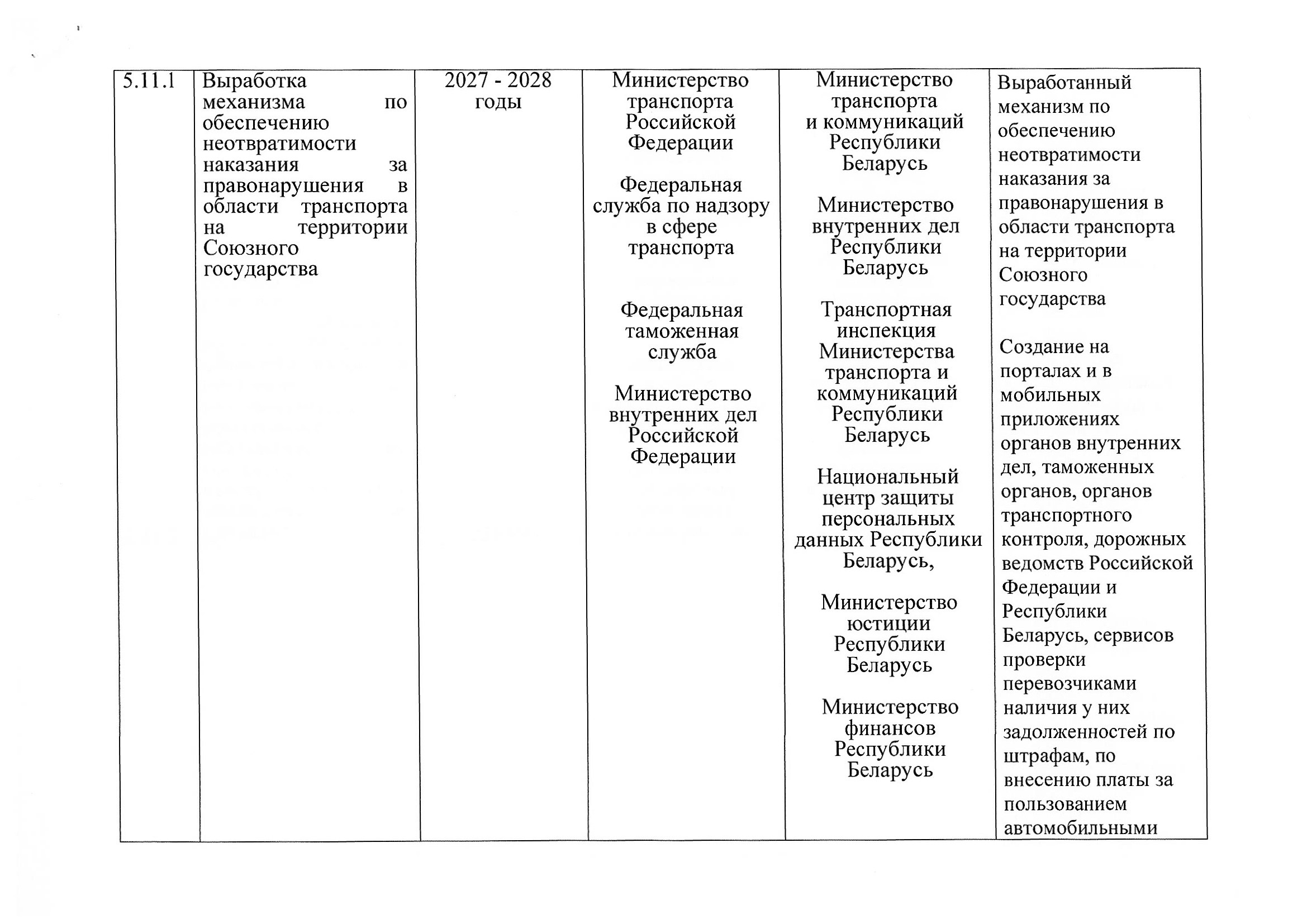 План мероприятий по разделу 5 «Транспорт» Союзного государства на 2027–2029 годы, предложения российской стороны, июль 2026, лист 19